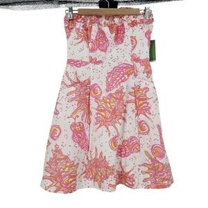 Lilly Pulitzer Ferra Dress Pink White Seashells Ruffle Strapless Mini NWT Size 0
